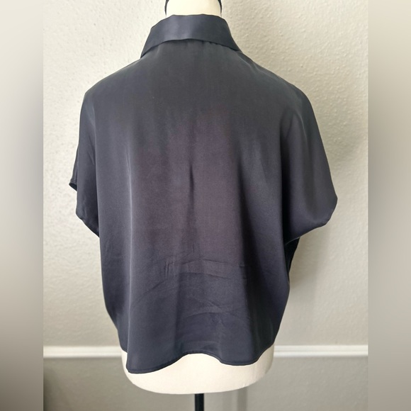CYNTHIA Rowley 100% Silk Black Button Down Shirt Blouse Large - Picture 5 of 6
